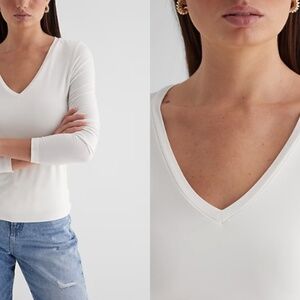 Supersoft Fitted V-Neck Long Sleeve Tee (XS) (Cream)